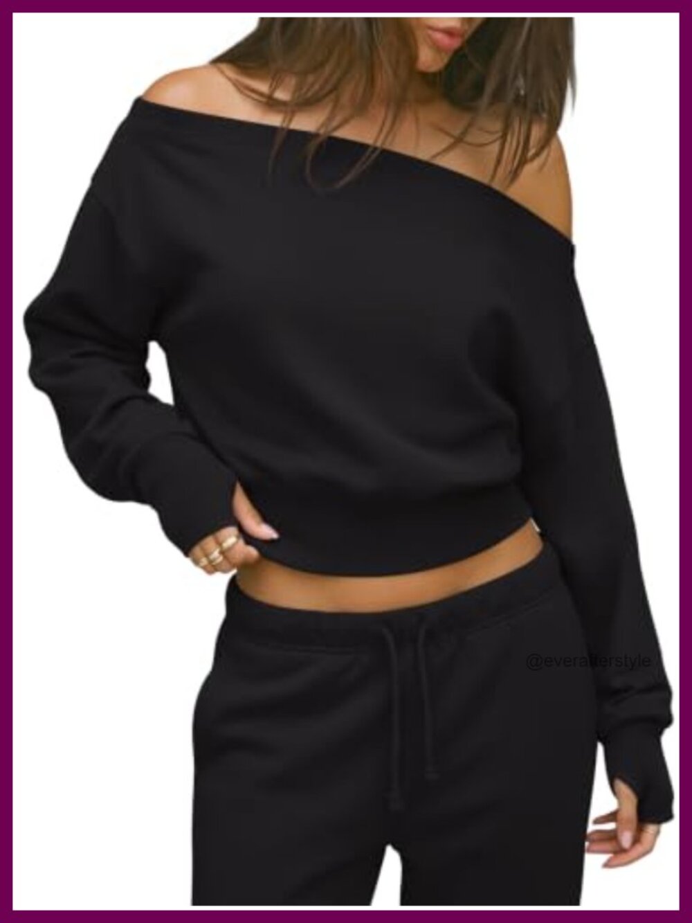 Womens Off the Shoulder Sweatshirt Cropped Pullover Thumb Hole